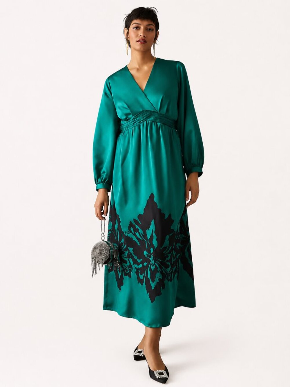 Anthropologie Nikasha Embroidered Satin Midi Maxi Dress Medium NWT